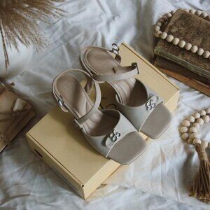 Cream Colored Women's Ankle Strap Buckle Stiletto Heeled Sandals